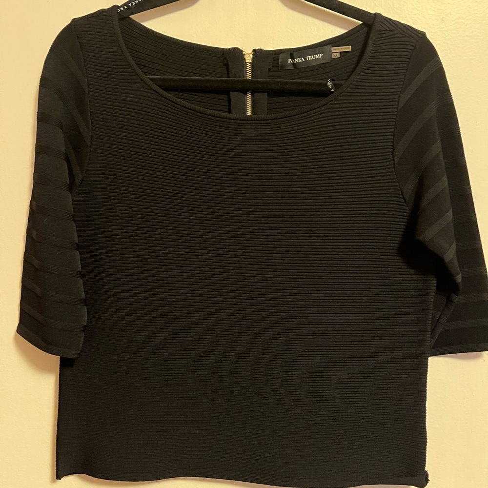 Ivanka Trump Black ribbed 3/4 sleeve top
